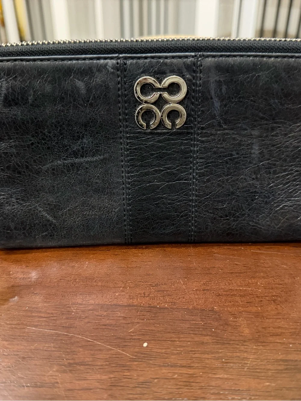 Coach Julia Black Smooth Leather Wristlet Clutch with Silver Logo - Picture 2 of 4